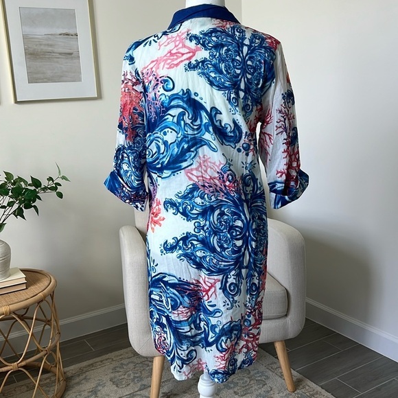 Antica Sartoria Beach Shirt Dress Button Front Cover Up Resort Wear Sequin Small - Picture 4 of 15